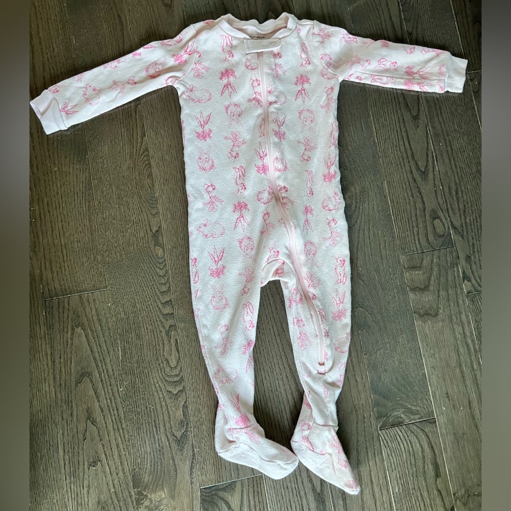 Baby Good Night Footed Pajama In Bunny Toile 12-18 months Easter PJs Janie&Jack